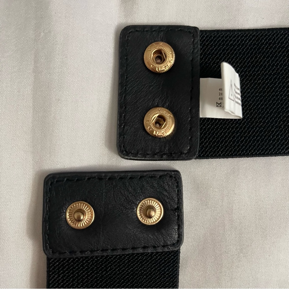 Plus size black PU leather gold tone buckle elastic waistband belt - Picture 7 of 9